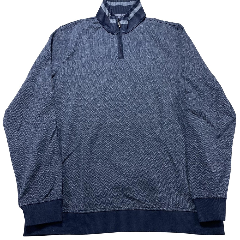 Hammer Made Sweater Mens Large Blue Herringbone 1/4 Zip Mock Neck Knit Pullover